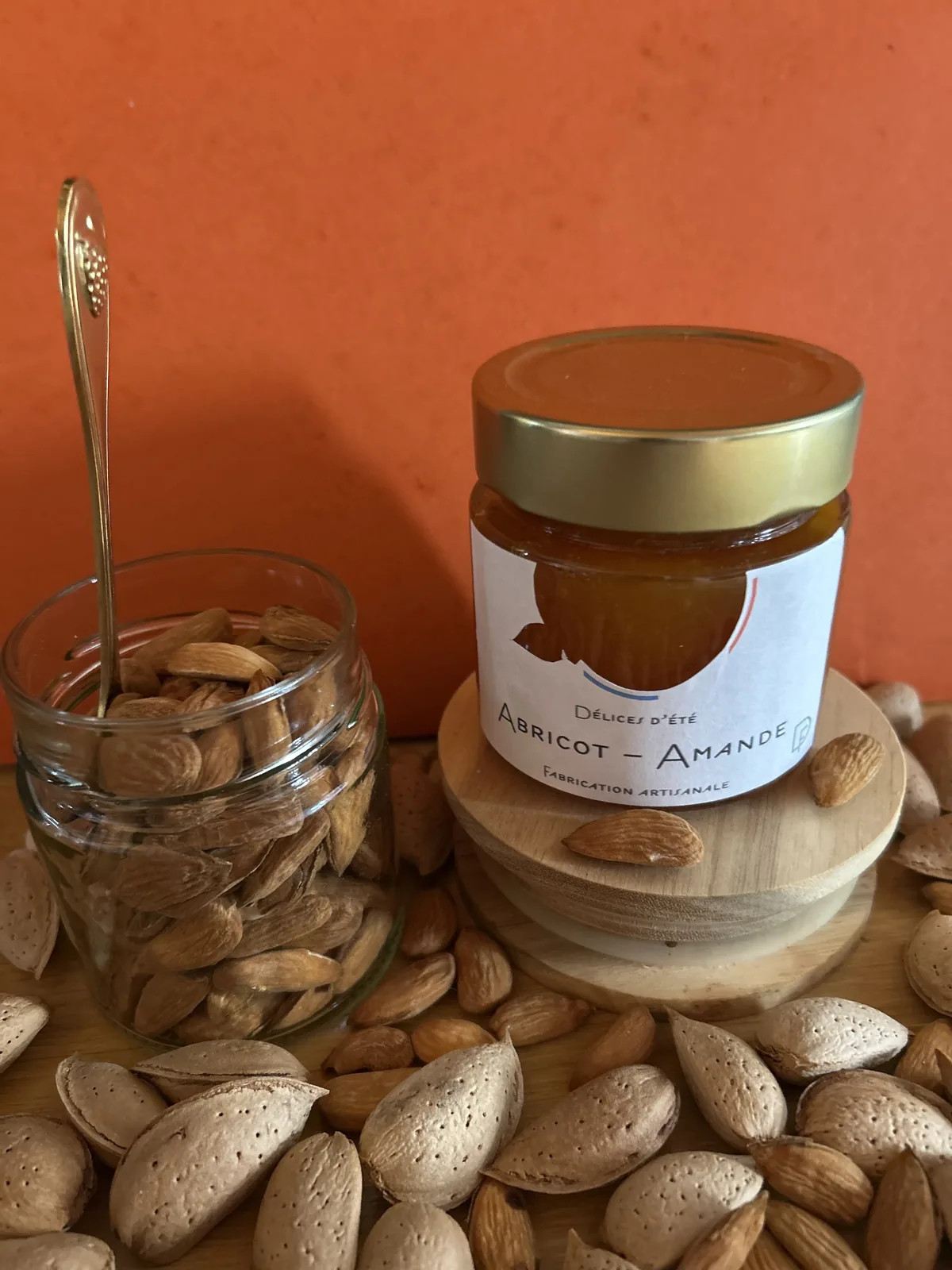 Pot de confiture artisanale Abricots Amandes, Colorées