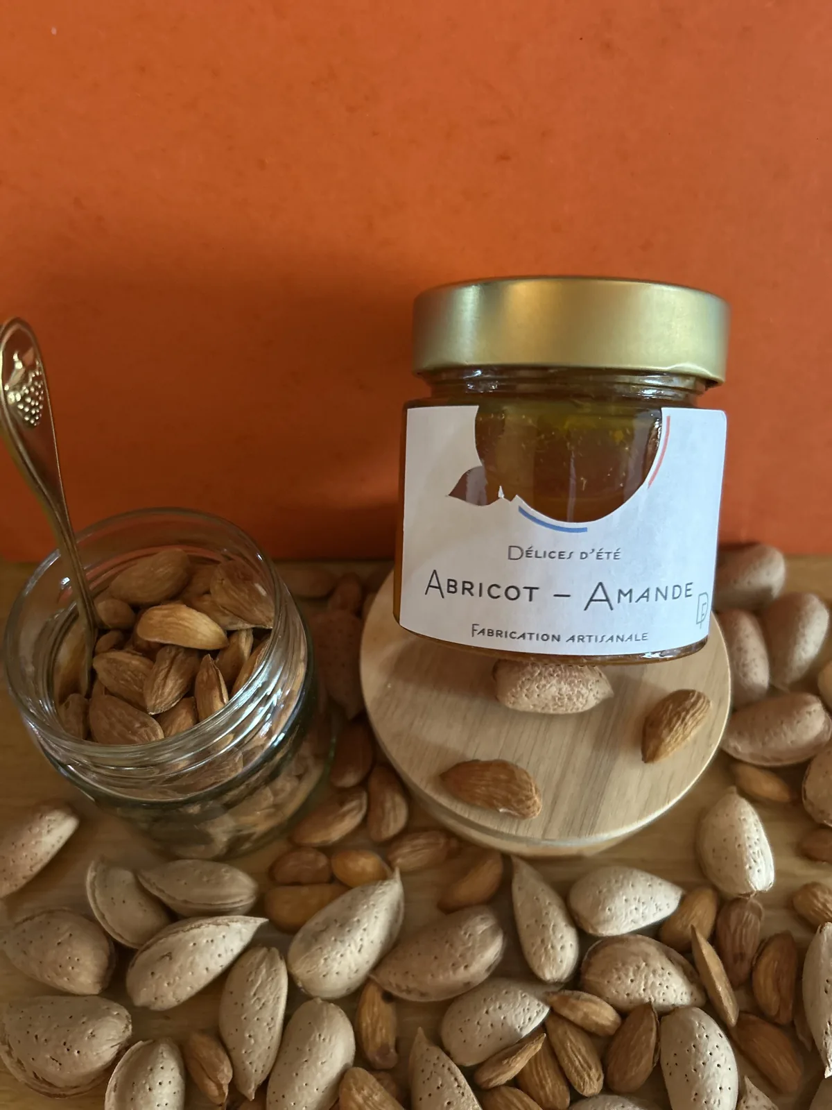 Pot de confiture artisanale Abricots Amandes, Colorées