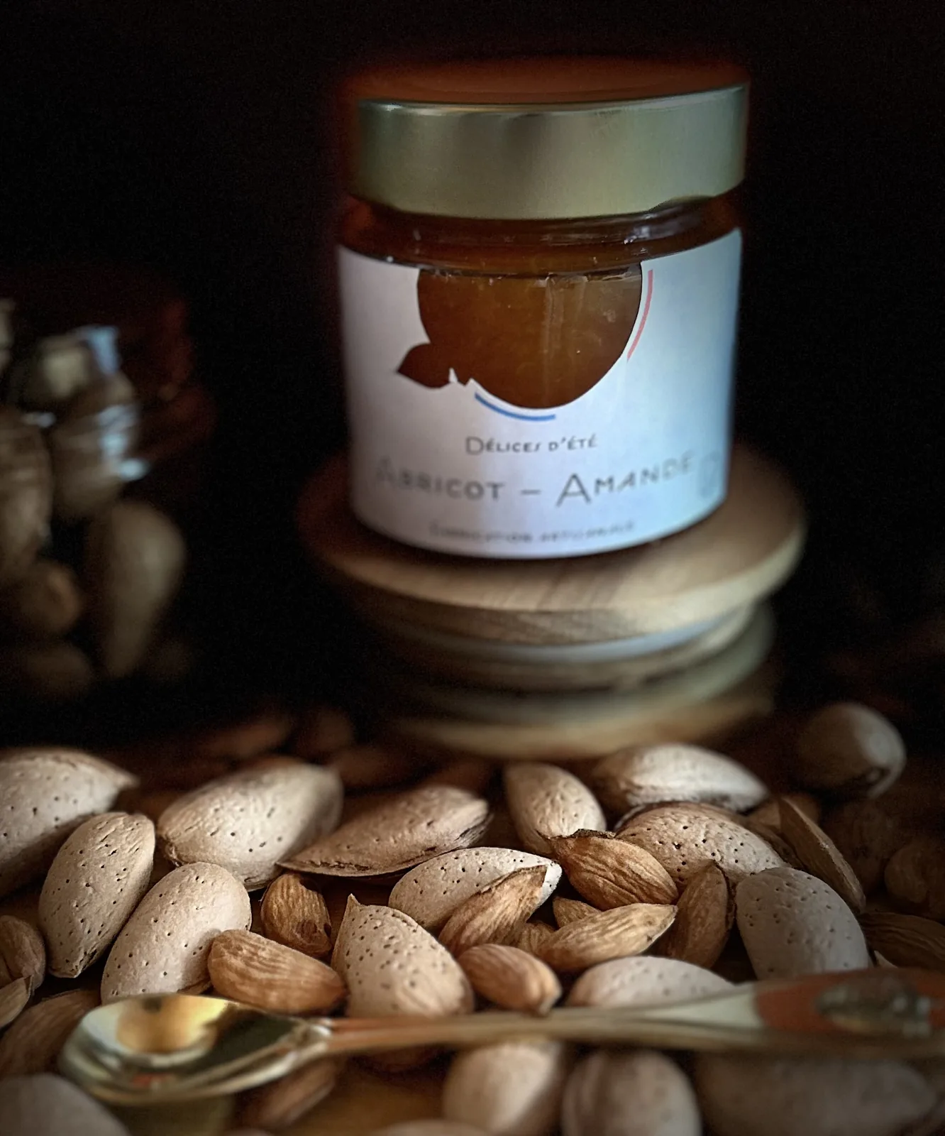 Pot de confiture artisanale Abricots Amandes, Colorées