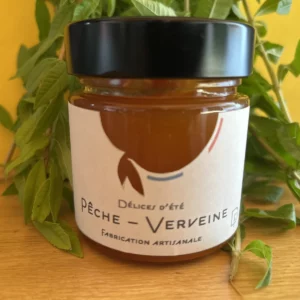 Pot de confiture artisanale Peches Jaune et Verveine Citronnée, Colorées