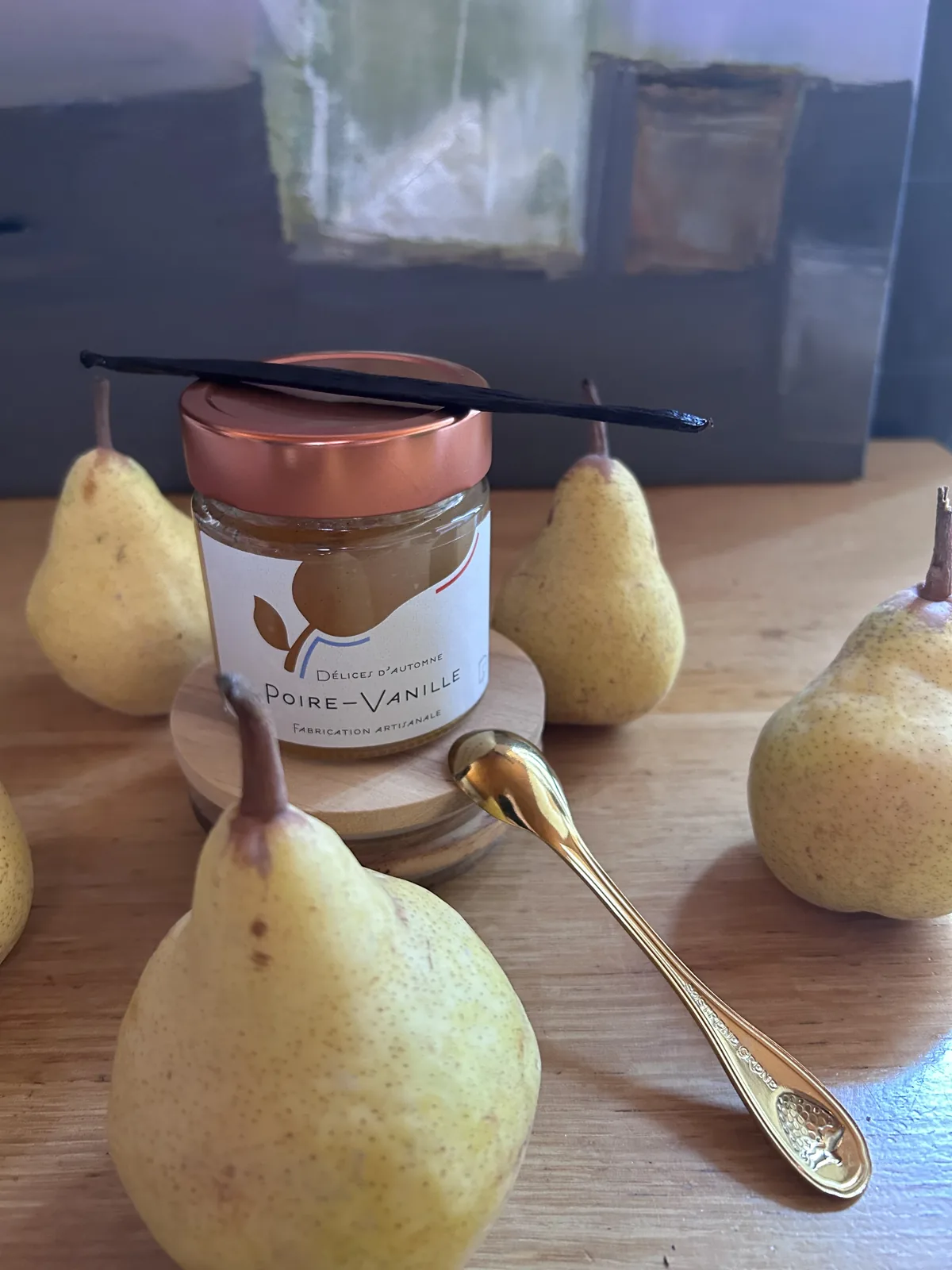Pot de confiture artisanale Poires Williams – Vanille, Colorées