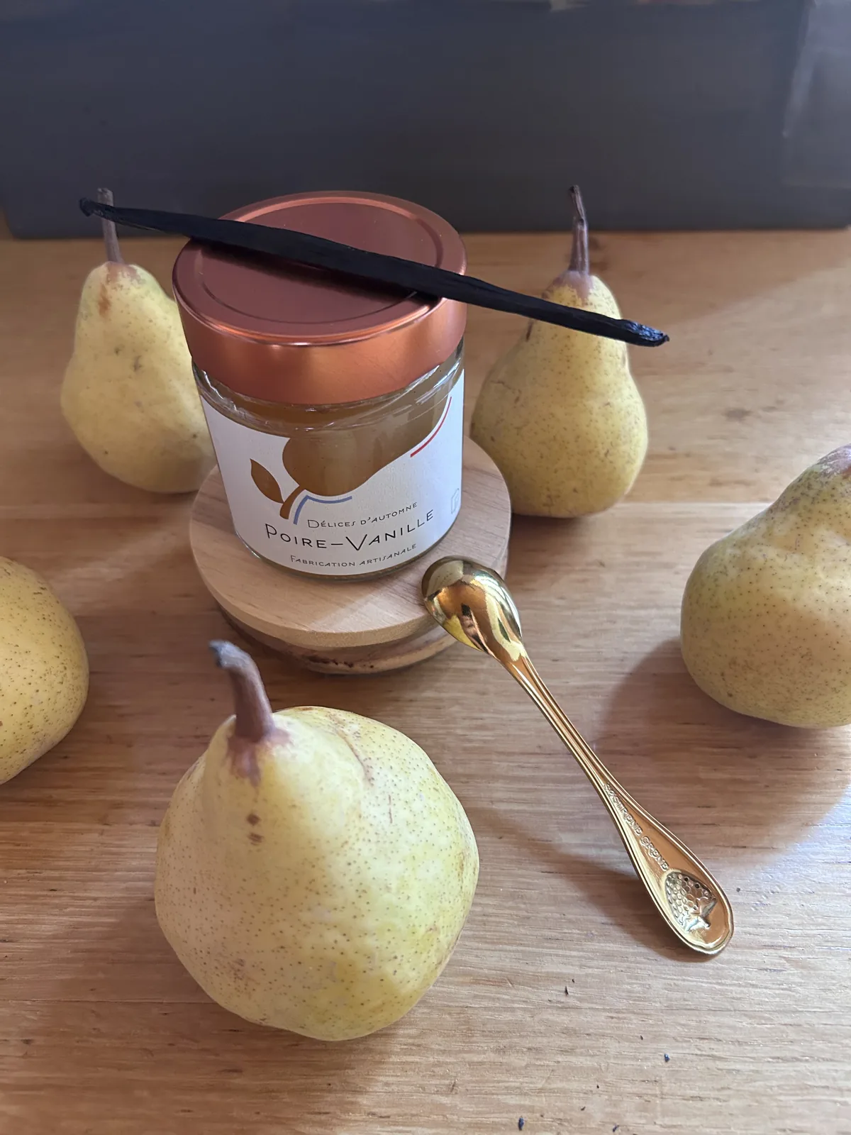Pot de confiture artisanale Poires Williams – Vanille, Colorées