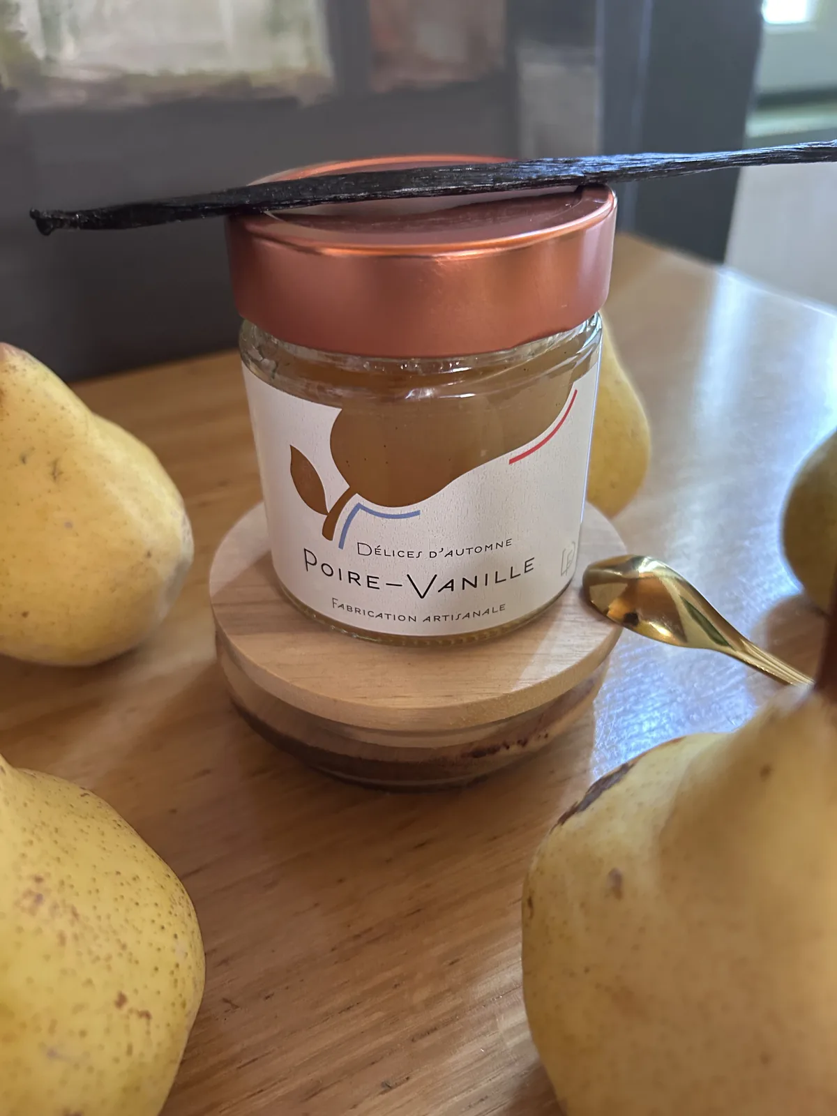 Pot de confiture artisanale Poires Williams – Vanille, Colorées