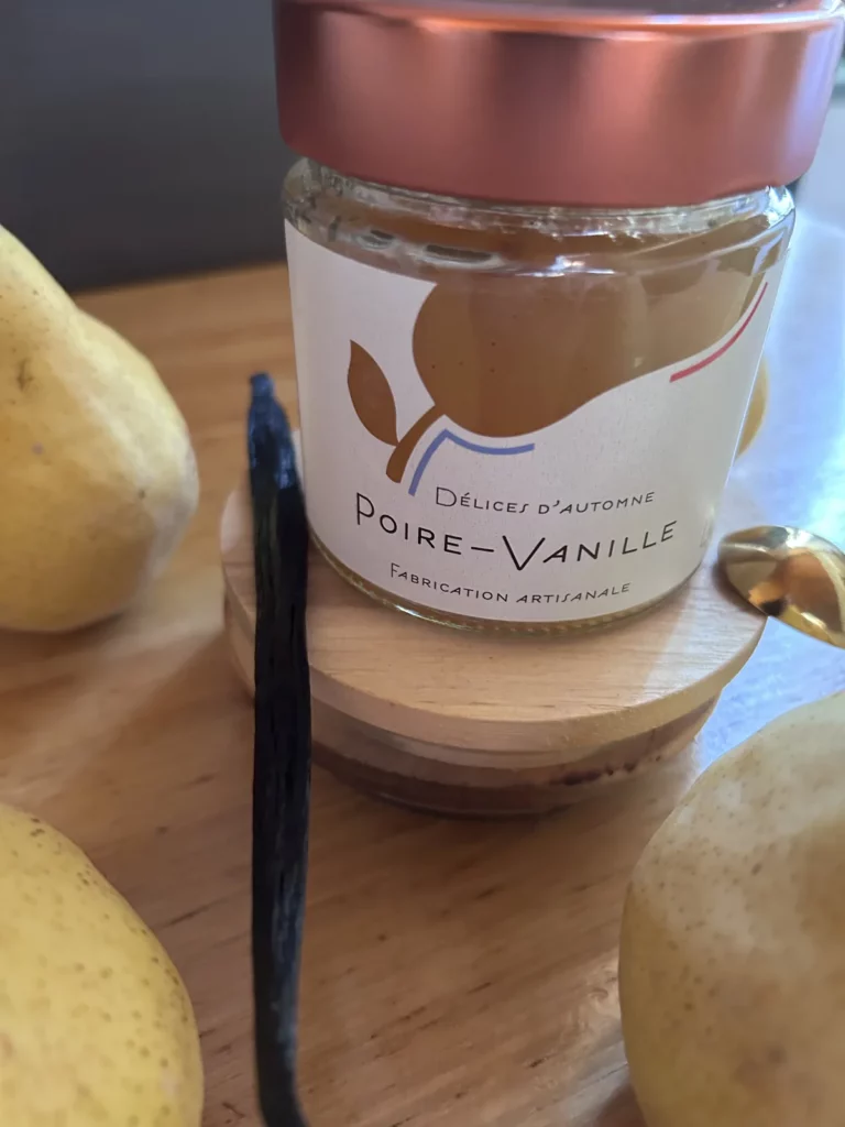 Pot de confiture artisanale Poires Williams – Vanille, Colorées