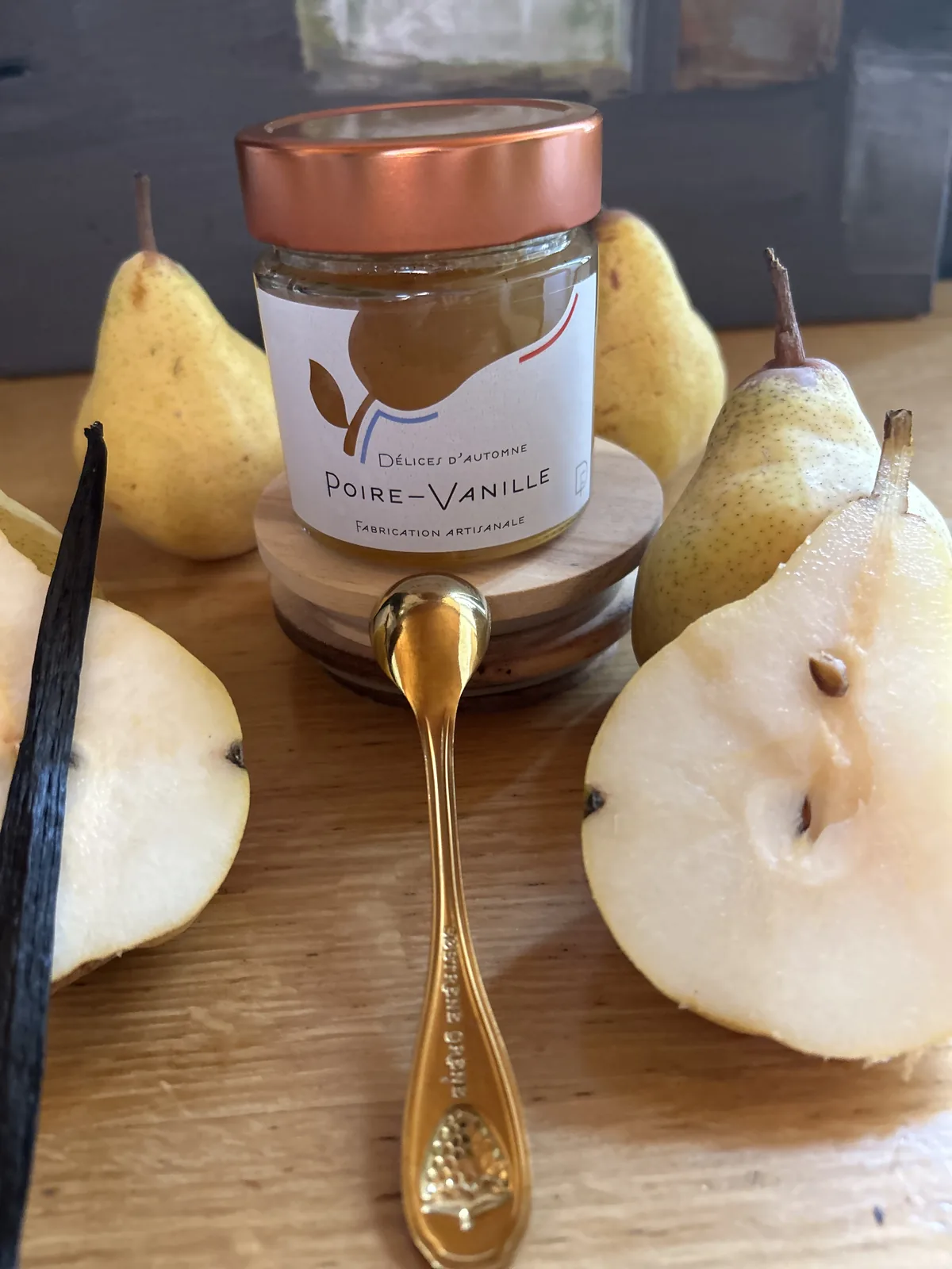 Pot de confiture artisanale Poires Williams – Vanille, Colorées