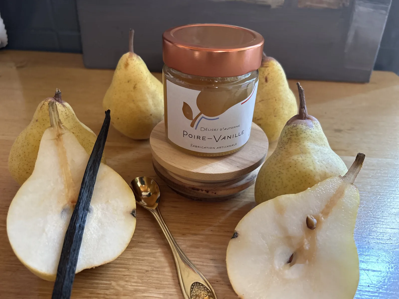 Pot de confiture artisanale Poires Williams – Vanille, Colorées